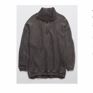 AERIE GOOD VIBES CORDED OVERSIZED QUARTER ZIP
SWEATSHIRT - GRAY - SMALL